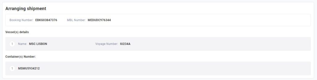 Vessel Details and Container Number
